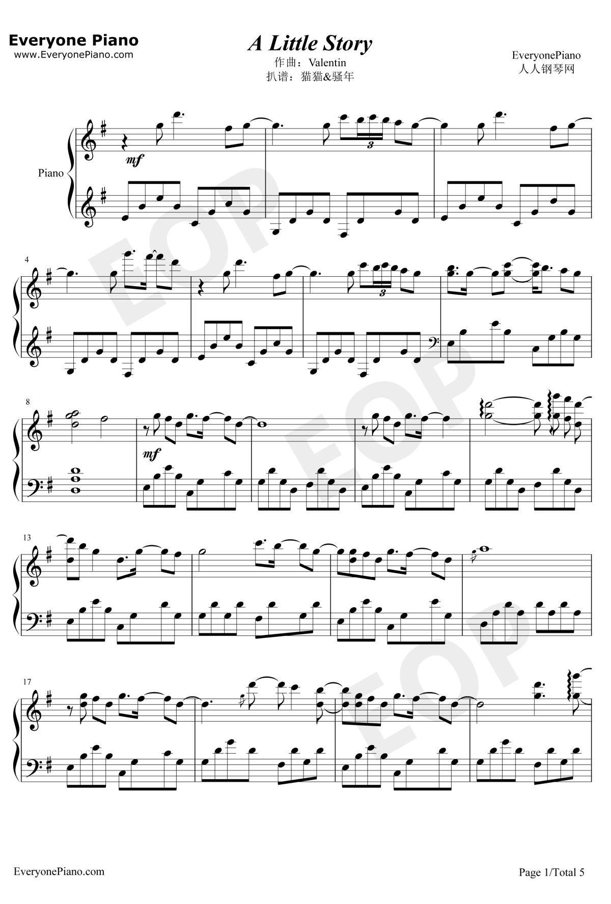A Little Story钢琴谱-Valentin-钢琴独奏五线谱