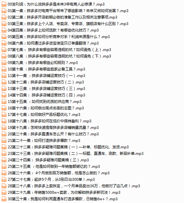 电商运营之拼多多推广变现方法MP3音频课