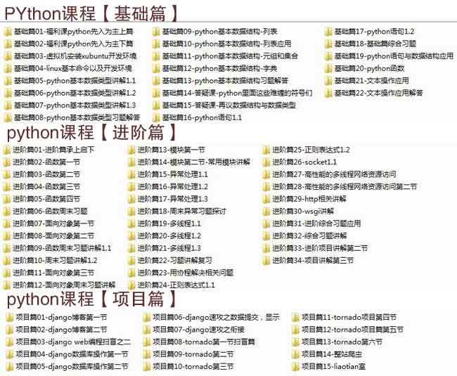 python培训视频教程(基础+进阶+项目)