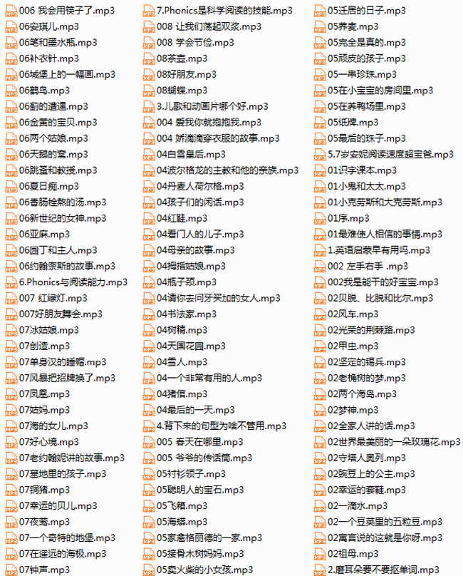 幼儿儿歌童话睡前故事MP3音频打包下载